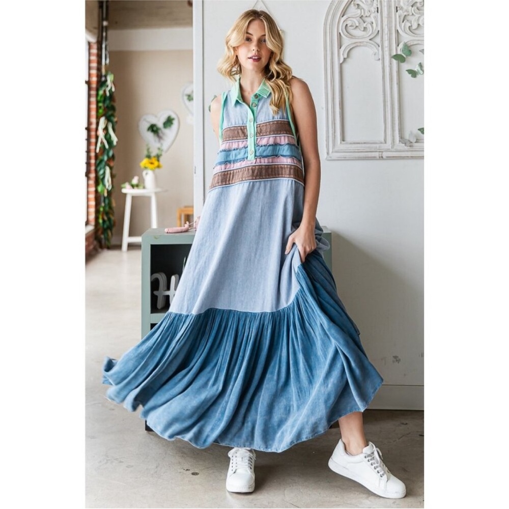 Oli & Hali Blue Washed Sleeveless Maxi Dress - Picture 2 of 16
